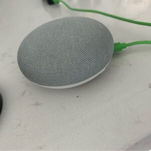 GOOGLE Gray Fabric Smart Speaker with Bright Green Cable